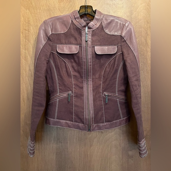 CACHE LINEN JACKET WITH LEATHER CONSTRAST - Picture 3 of 13